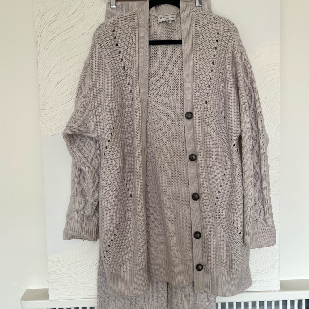 Something Navy Grey Knit Pant & Cardigan Set
